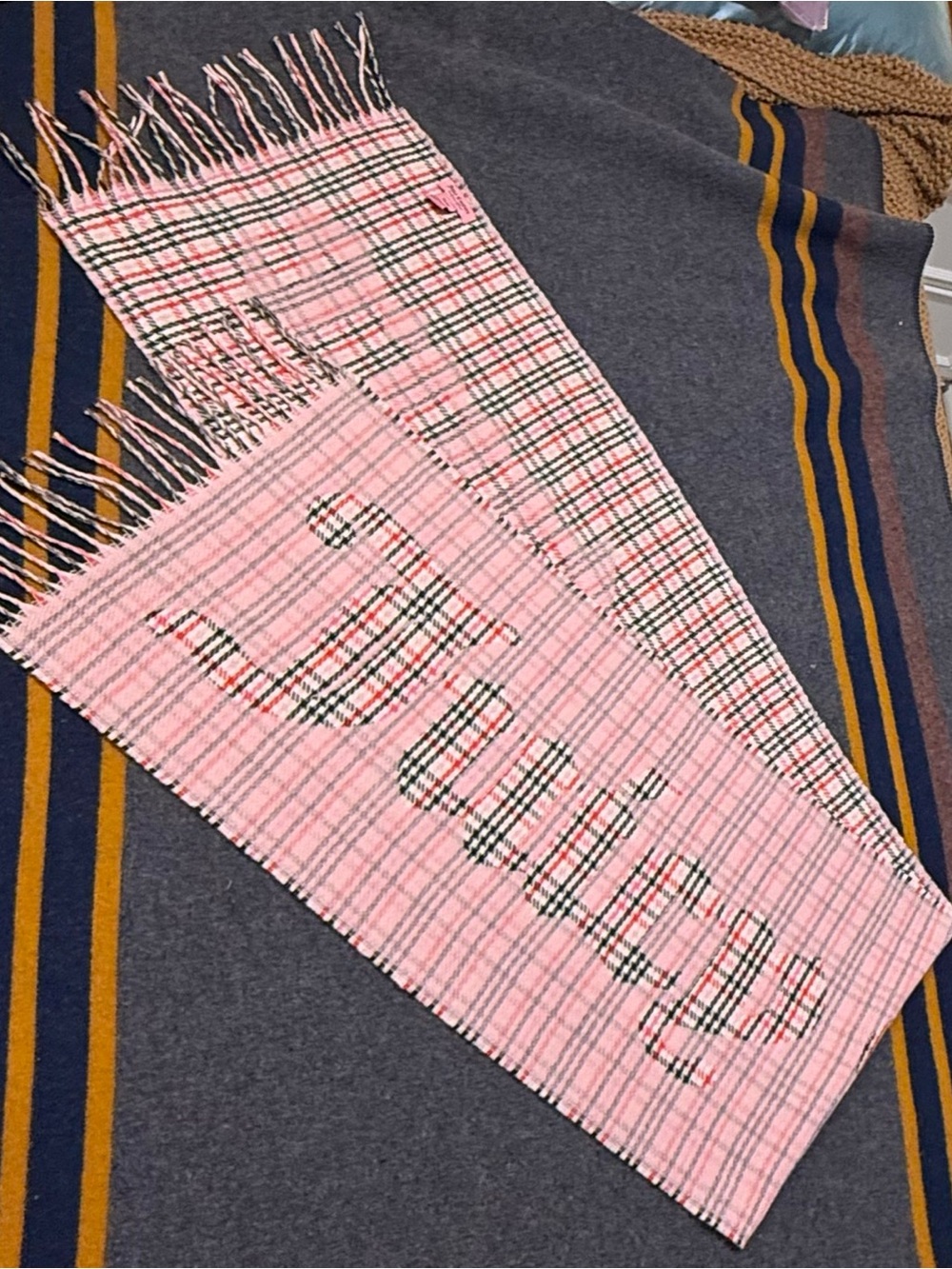 Juicy Couture Pink and Black Plaid Scarf with Red Accents